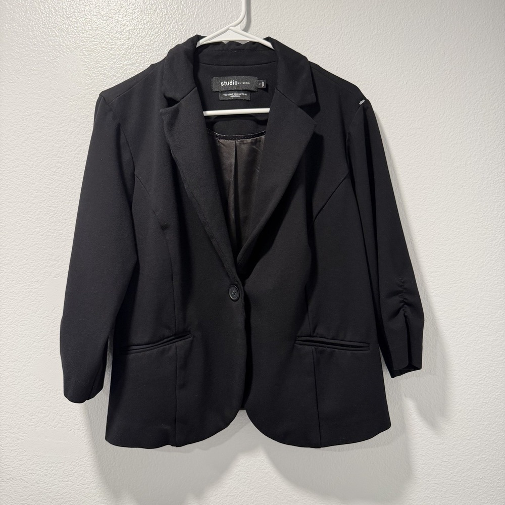Torrid Studio Size-1 Womens Blazer Ruched Sleeve Black Lined Office